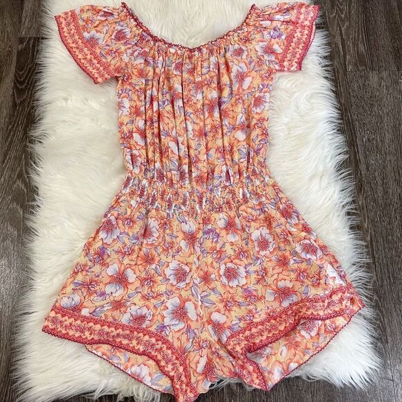 Poupette St Barth Womens Romper Size Small Floral Off Shoulder Tropical Beachy - Picture 1 of 7